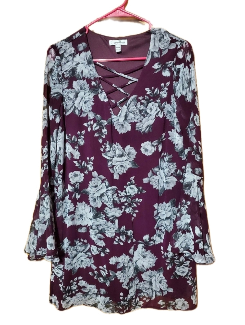 Speechless Plum Floral Long Sleeve Dress Medium Vguc